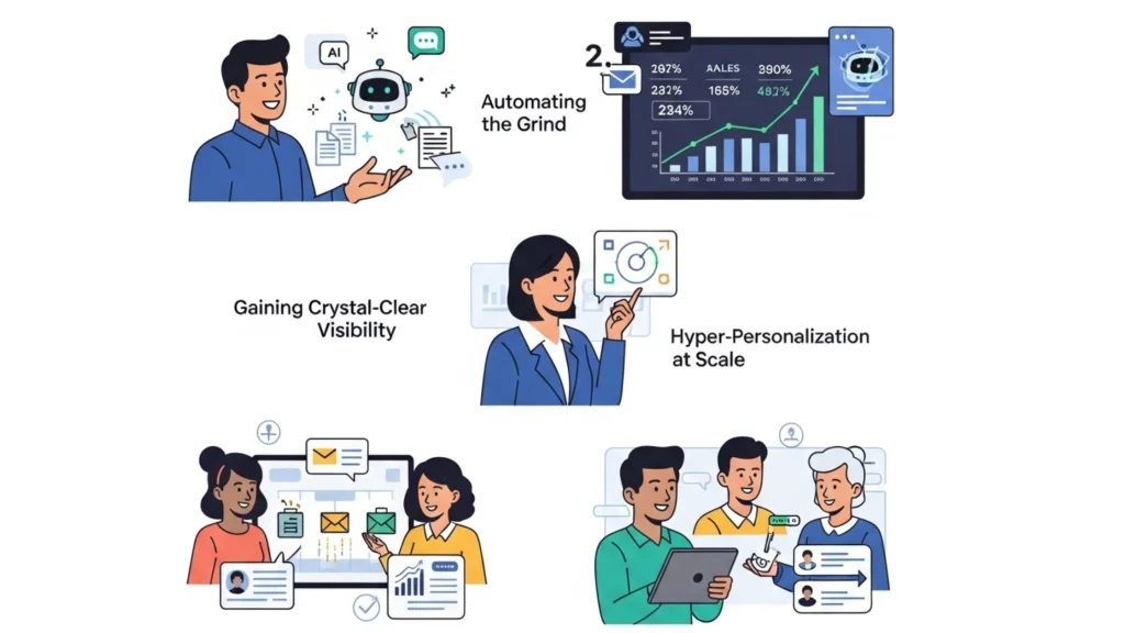 Sales team collaborating using an AI-powered platform.