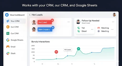 A CRM dashboard with "Hot Lead" tags automatically applied by AI